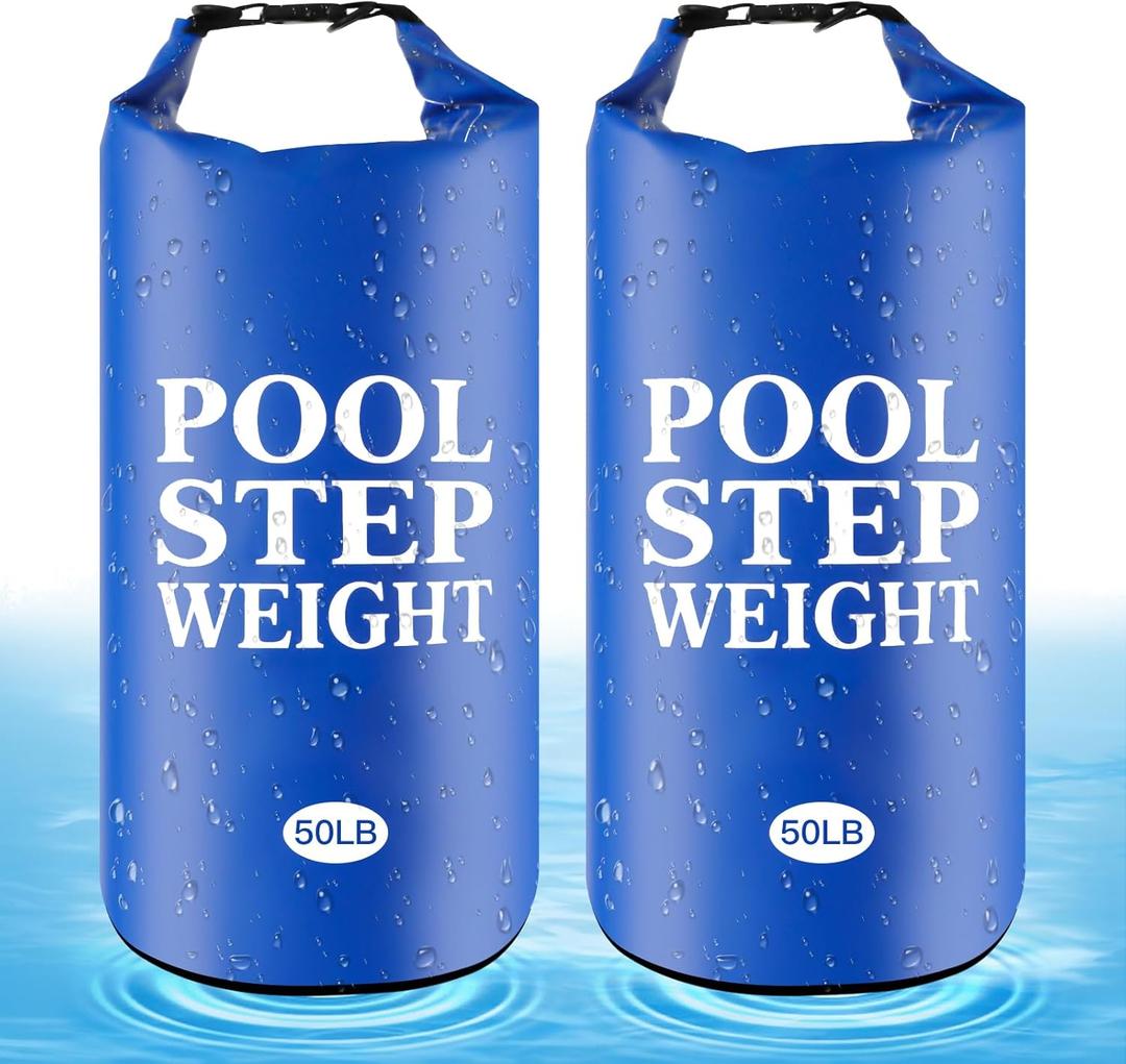 2Pcs Blue Pool Step Weights, 50LB PVC Waterproof Swimming Pool Ladder Weights Sand Bags Foldable Pool Stair Weights for In Ground and Above Ground Pools
