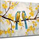 CXHOSTENT Bird Canvas Wall Art Two Couple Birds on Branch Yellow Flower Tree Pictures Prints Love Birds Painting Animal Artwork for Home Decor (Birds-1, 16.00"x24.00")