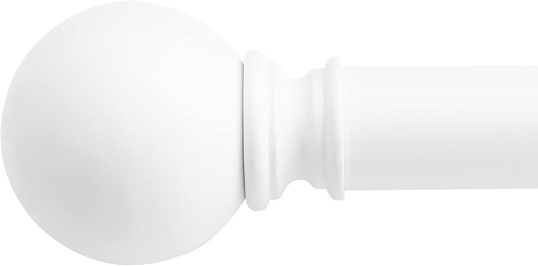 NICETOWN Single Drapery Curtain Rod Set with Chic Round Finials/Ball Caps, 1 1/8 inch Diameter Adjustable Length 72 to 144" Length for French Door, Matte White