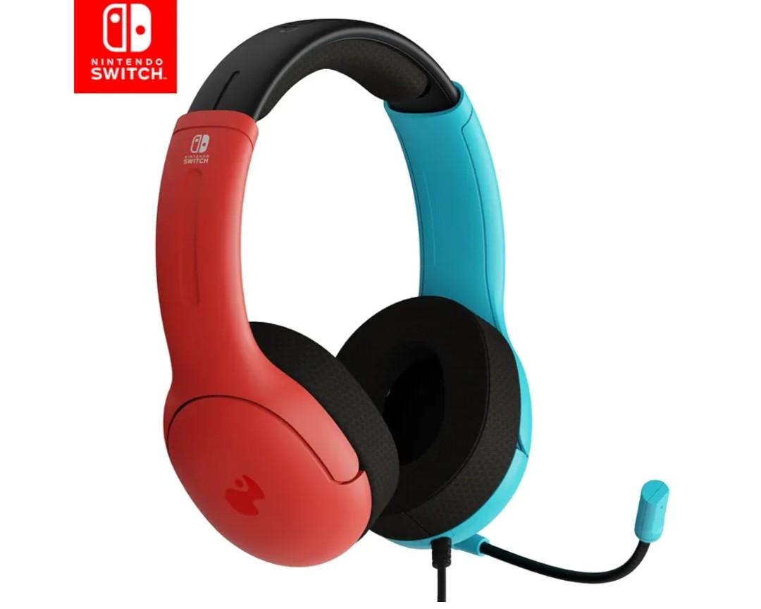 PDP Gaming LVL40 Airlite Stereo Headset for Nintendo Switch/Lite/OLED - Wired Power Noise Cancelling Microphone, Lightweight Soft Comfort On Ear Headphones (Mario Neon - Red & Blue)