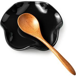 Spoon Rest for Kitchen Counter, 5.3" Ceramic Spoon Holder for Stove Top, Cute Spoon Rests Spatula Holder for Multiple Utensils, Farmhouse Kitchen Decor Black