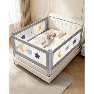Queen Size Bed Guard Rail for Toddlers 3 Pack with Headboard Rod, 3-Side Queen Size