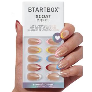 BTArtbox Press On Nails Short - Lamp-Curable Summer Colorful French Tip Almond Press On Nails with Glue for Women, Semi-Transparent Soft Gel Glue On Nails in 16 Sizes - 32 Stick On Nails Kit, Cha-Cha BTArtbox Press On Nails Short - Lamp-Curable Summer Colorful French Tip Almond Press On Nails with Glue for Women, Semi-Transparent Soft Gel Glue On Nails in 16 Sizes - 32 Stick On Nails Kit, Cha-Cha