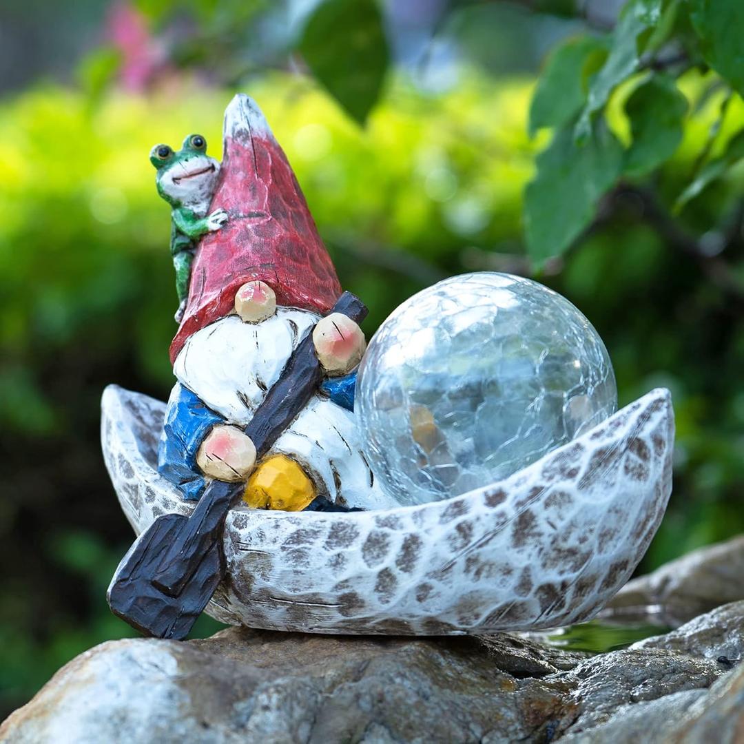 Garden Gnome Statue,Solar Gnomes Figurine,Outdoor Gnome Decor,Gnomes Decorations for Yard with Solar Light,Gnome Sculptures for Patio Lawn Ornaments (Little Man)