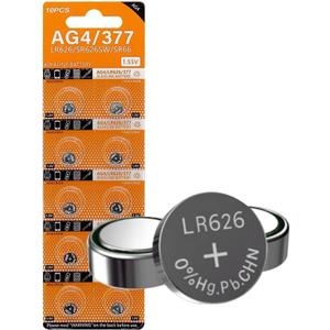 Cotchear 10pcs 1.5V AG4 LR626 Alkaline Button Battery L626 LR626 LR66 SR626 377 SR626SW Batteries Coin Cells for Watches Calculators Toys