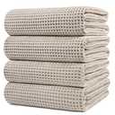 POLYTE 430 GSM Microfiber Oversize Quick Dry Lint Free Bath Towel, 60 x 30 in, (Waffle Weave), Beige 