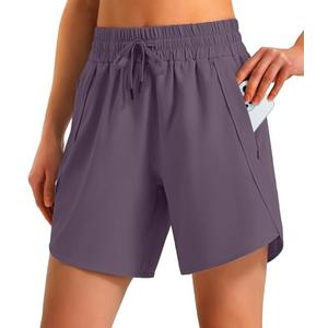 Ksmien Women's 5"/ 7" Athletic Running Shorts Quick Dry Lightweight Workout Gym Shorts with Zipper Pockets UPF 50+, Medium