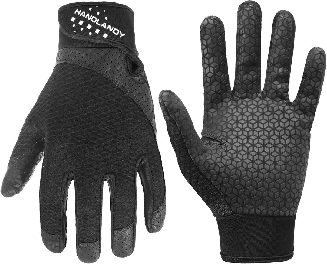 HANDLANDY Baseball Batting Gloves for Adult Youth, Grip Breathable Softball Batting Gloves Fit Men Kids Boys Girls (Dark Black-Adult)