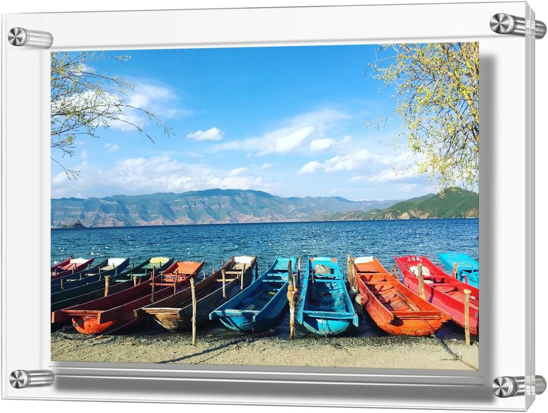 Acrylic Floating Picture Frame, 11x14 Double Panel Clear Wall Mount Document Certificate Frames (Inner Max Size is 9 x12.5 inch)