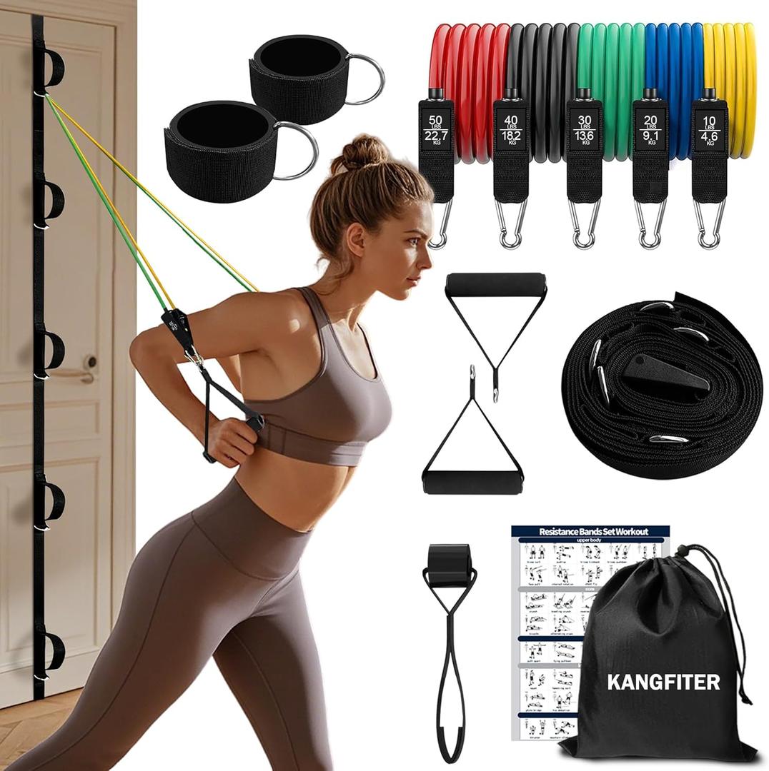 Door Anchor Strap and Resistance Bands for Working Out with Handles, Strength Training Equipment Exercise Bands for Full Body Workout, Non-Slip Multi Point Attachment for Home Gym Fitness