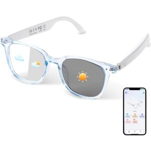 AI Smart Glasses for Men & Women, AI-Powered By Translation, Noise Reduction, Open Ear Audio Mic & Speakers, Translation Glasses with Color-Change Lenses, Support 169 Languages, Business/Travel(Blue)