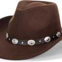 Kids Classic Wide-Brim Western Cowboy Hats Boys Girls Cowgirl Felt Fedora with Belt Buckle for 2-7 Years Old (Brown)
