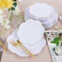 LIYH 100 Pcs White Plastic Plates with Gold Rim - Scalloped Plastic Disposable Plates Includes Dessert & Dinner Plate Heavy Duty Tableware Dishes for Birthday Party 50 Guests