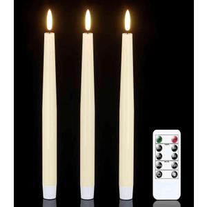GenSwin Flameless Taper Candles with Remote Timer, Real Wax LED Flickering Candlesticks Battery Operated 3D Wick for Wedding, Party, Home(Ivory, 9.84", Set of 3)