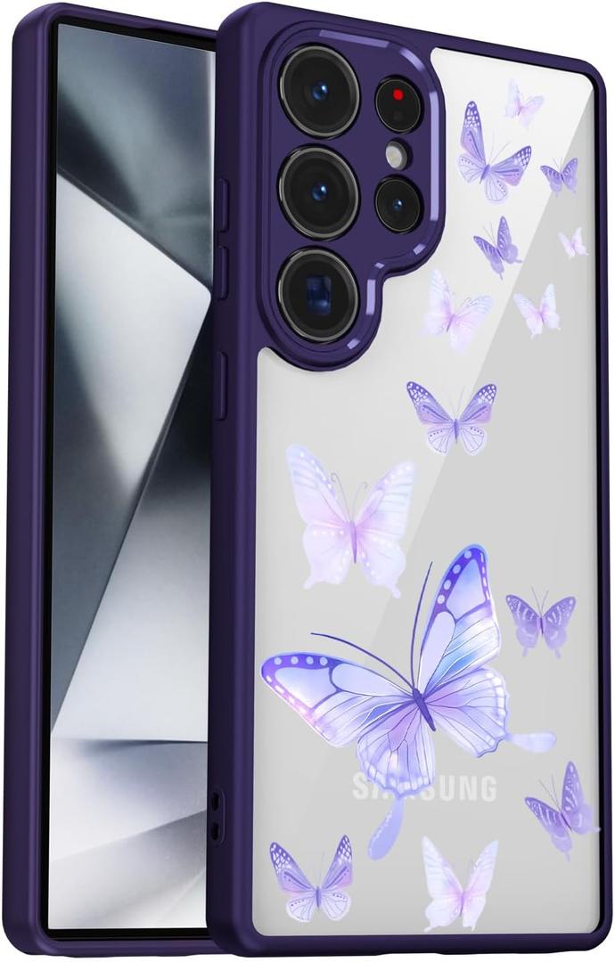 for Samsung Galaxy S25 Ultra Case [Buffertech 6.9ft Military-Grade Drop Protection] [Anti Peel Off Tech] Clear TPU Bumper 5G Phone Case Cover Design (Dragonflies)