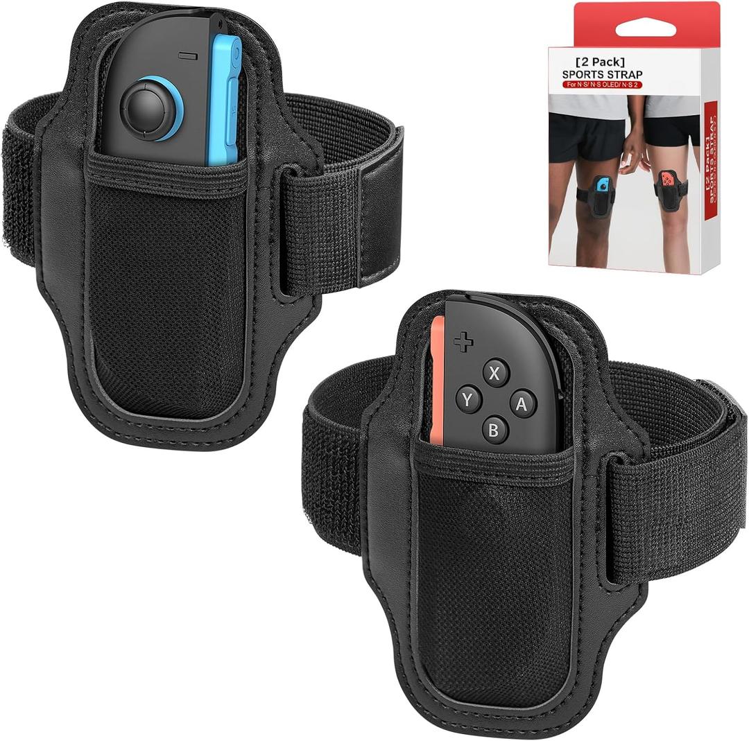 [2 Pack] Leg Strap for Nintendo Switch/Switch 2 - Sports Play Soccer/Switch Ring Fit Adventure, for Joy Cons Switch Controller Game Accessories,Adjustable Elastic Strap,Two Size for Adults & Children