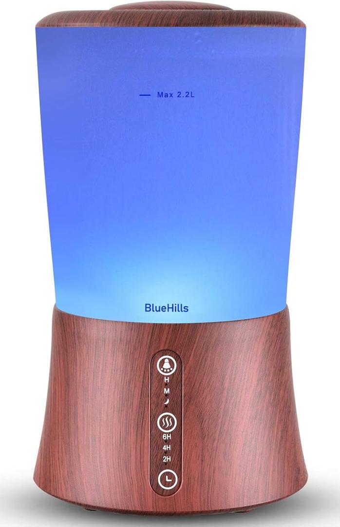 BlueHills Large 2000 ML XL Essential Oil Diffuser Aroma Humidifier 2 Liter Capacity for Big Living Room Home Baby Long Run XL Huge Coverage Area High Mist Timer Large Diffuser Dark Wood Grain 2L S3 (2000ml-s3)