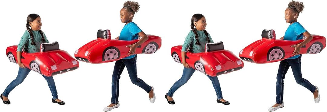 Fun Express Toddler Inflatable Car Costume - Premium Race Car Costume for Boys & Kids Halloween Parties | Durable Vinyl Construction for Active Play | Easy-to-Inflate Design Ages 3+ Red