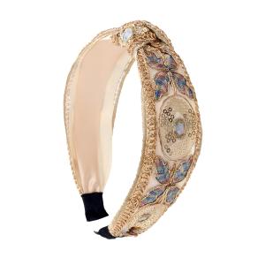 AK Lace Embroidery Hair Hoop Female Fashion Hair Accessories Knotted Floral Pattern Head Bands for Women's Hair (Tawny)