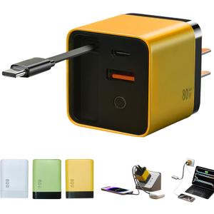 Retractable USB C Charger for iPhone 17,Scalable 80W Max Fast Charging Wall Plug,80W Retractable Phone Charger Plug with Retractable Cable for iPhone 17 Pro Max/16/15,Galaxy S25,Pixel 10,iPad,MacBook (Yellow)