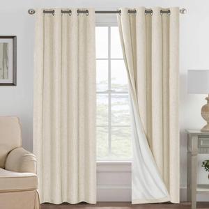 H.VERSAILTEX 100% Blackout Curtains for Bedroom Thermal Insulated Linen Textured Curtains Heat and Full Light Blocking Drapes Living Room Curtains 2 Panel Sets, Bleached Sand, 52x108 Inch (52"W x 108"L (Pack of 2))