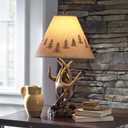 Signature Design by Ashley Derek Rustic Cabin Antler Lamp Set, 2 Count, Paper Silhouette Shade, Pull Chain Switch, 13.88" W x 13.88" D x 23.75" H, Brown