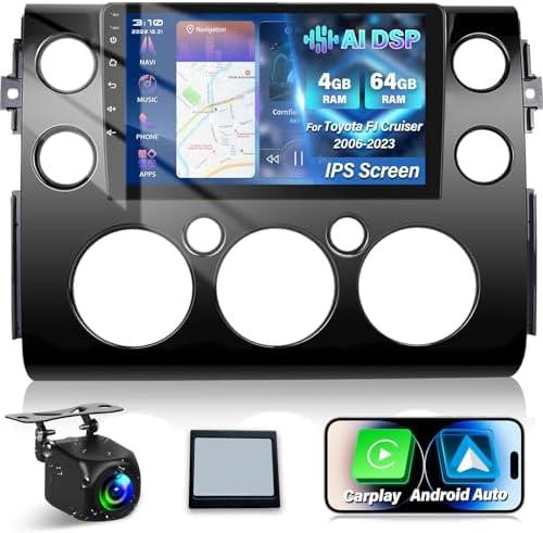 [4+64G] for Toyota FJ Cruiser 2006-2023 Upgrade Stereo - 9 inch IPS Touchscreen Android 13 Radio - Wireless Carplay and Android Auto, WiFi, GPS, Custom Homepage, AI DSP, SWC + AHD Backup Camera + Mic
