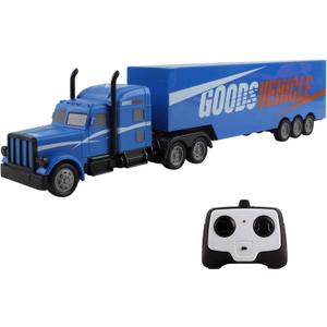 Vokodo RC Semi Truck and Trailer 18 Inch 2.4Ghz Fast Speed 1:16 Scale Rechargeable Battery Remote Control Tractor Tanker Hauler Car Big Rig 18 Wheeler Toy for 3 4 5 6 7 8 Year Boys Kids (Blue)