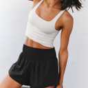 LASLULU Womens Ribbed High Waisted Gym Shorts Running Shorts Zip Pocket (Black, M)