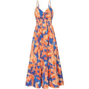 GRACE KARIN Women's 2025 Summer Maxi Dress Floral Tie Front Spaghetti Strap Casual Boho Beach Flowy Sundress with Pockets (Small, Orange Blue Floral)