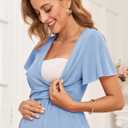 AISWI 2025 Women's Maternity Maxi Dress Long Sleeve Wrap V Neck Pregnancy Dresses with Pockets Baby Shower Photoshoot Formal (Blue, XXL)