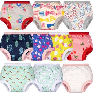 BIG ELEPHANT Potty Training Underwear - 10 Pack, 100% Cotton Absorbent Unisex Toddler Pee Pants for Boys Girls (Yellow Flower)