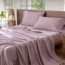 MooMee Bedding Sheet Set 100% Washed Cotton Linen Like Textured Breathable Durable Soft Comfy (Heathered Light Purple, Queen)
