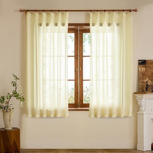 Pinch Pleated Sheer Curtains 63 Inches Long 2 Panels Set Light Filtering Semi Voile Sheer Privacy Drapes with Pinch Pleated Design for Kids'Bedroom, bathroom window(Beige, 42 W x 63 L, 2 Panels)
