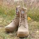 Men's Military Tactical Work Boots with Side Zipper, Puncture Resistant, Desert Combat, Army Jungle, 8 Inch Lightweight Hiking Boots (7.5, Beige)