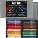 Soho Urban Artist Woodless Pastel Pencils - Set of 48, Professional Artist-Grade, 40% More Pastel, Water-Soluble, Pre-Sharpened, Easy Blending, 6.93mm Barrel, Clear Lacquered, Pack of 1, Assorted