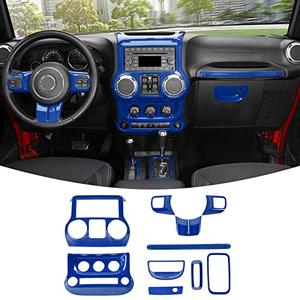 RT-TCZ for Jeep JK Interior Trim Kit Blue, JKU Center Console Dashboard Panel Trim Cover for Jeep Wrangler JK JKU 2011-2017 Blue Interior Accessories 10pcs