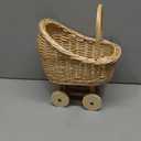 FRCOLOR Hand Woven Rattan Stroller, Wicker Baby Carriage for Baby Shower, Vintage Wicker Basket Flower Girl Baskets/Wedding Parties/Home Decoration/Flower Shop Display(13.77X10.43X7.48In)