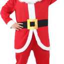 Christmas Mascot Santa Claus Costume Adult 3PCS Red Deluxe Onesie Jumpsuit Head for Xmas Halloween Cosplay Party (Large)