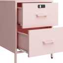 Steehoom Metal Nightstand with Lock, 2 Drawer End Side Table, Lockable Storage Cabinet Kids Cabinet for Living Room, Bedroom, Dorm, 21.26”H X 15.75”W X 15.75”D (2 Drawer, Pink), 15.75" X 15.67" X 21.26"