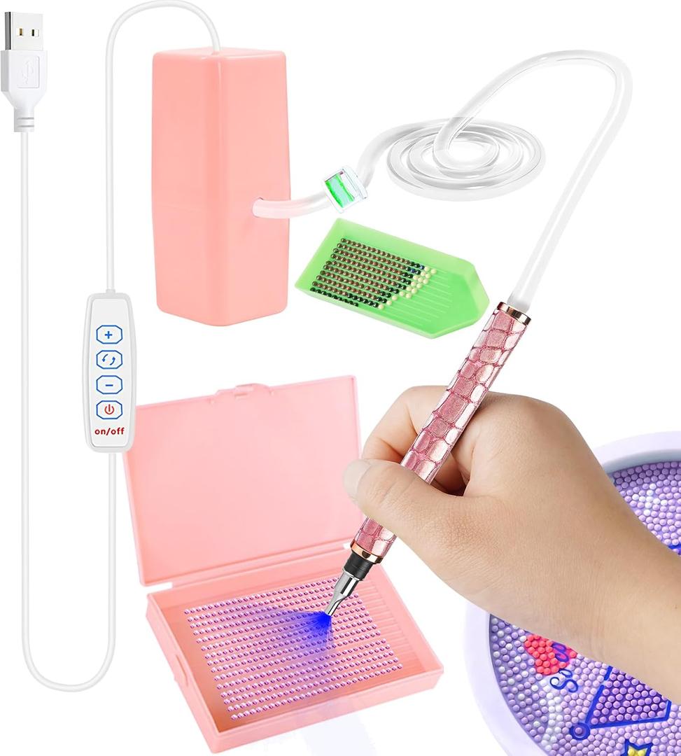 Electric Diamond Painting Pen, Diamond Art Pen, Wax-Free Vacuum Diamond Painting Pen, 3 Adjustable Suction Levels Diamond Art Pens Tools (Pink)
