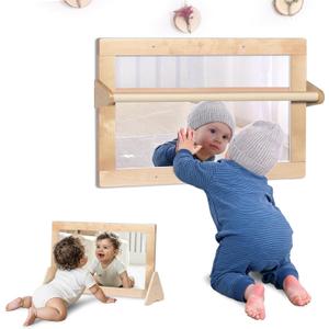 3-in-1 Baby Montessori Non-Shatter Sensory Mirror w/ 2 Pull Up Bars