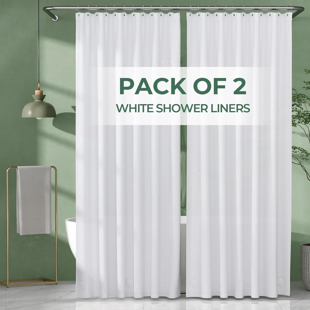 AmazerBath Shower Curtain Liner 2 Pack, 72 x 96 Inches Extra Long PEVA Plastic Shower Liner with Heavy Duty Stones and 12 Rustproof Metal Grommet, Lightweight Waterproof Shower Curtain - White (72"W x 96"L (Pack of 2))