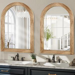 LOSOUR 2 Pack Arched Mirror, Farmhouse Decor Solid Wood Frame Bathroom Mirrors, Vintage Mirror for Bathroom, Living Room,Bedroom, Entryway, Hallway,Foyer (Brown, 2 Pack-36" x 24")
