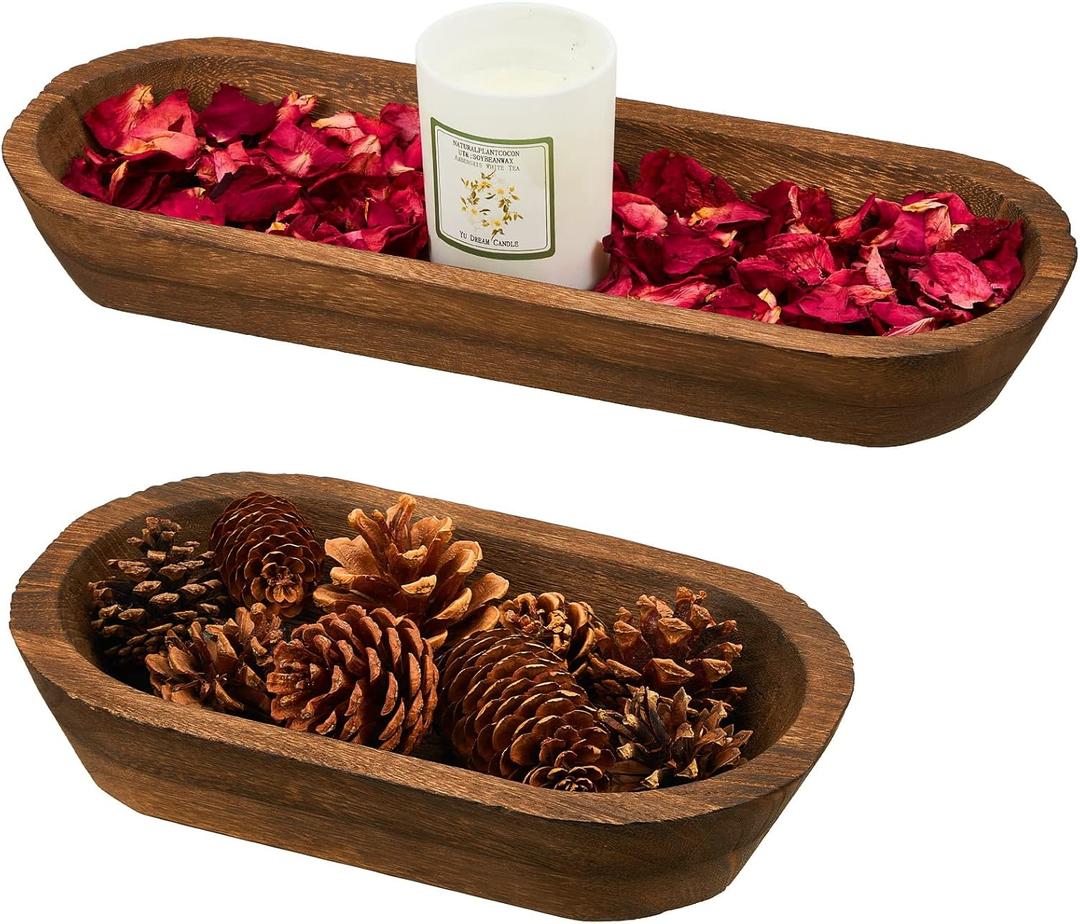 Tessco 2 Pcs Wooden Dough Bowl for Home Rustic Bread Long Wooden Bowl for Kitchen Dining Table Home Decoration(10 x 6 x 2 Inch, 16 x 6 x 2 Inch,Brown)