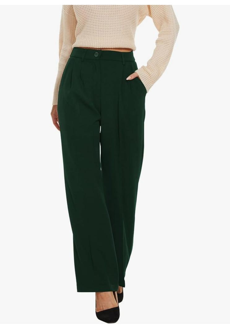 FUNYYZO Wide Leg Pants Women's High Elastic Waisted in The Back Business Work Trousers Long Straight Suit Pants XS