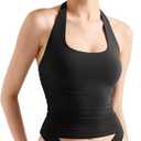 SUUKSESS Women Halter Tank Tops Double Lined Backless Y2K Trendy Going Out Tops (Medium, Black)
