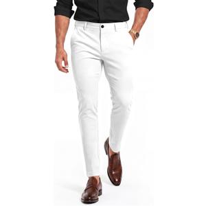GINGTTO Mens Skinny Pants Tapered Leg Stretch Slim Fit Dress Pants for Men (White, XL)