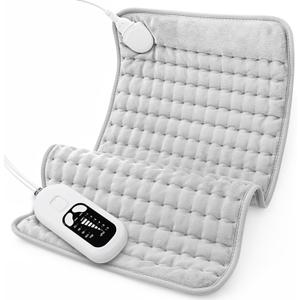 Deepsoon Heating Pad, Electric Heating Pads for Back, Neck, Abdomen, Moist Heating Pad for Shoulder, Knee, Arms, Legs, Dry/Moist Heat & Auto Shut Off, Christmas Gifts for Men and Women, White Gray, 24x12 Inch