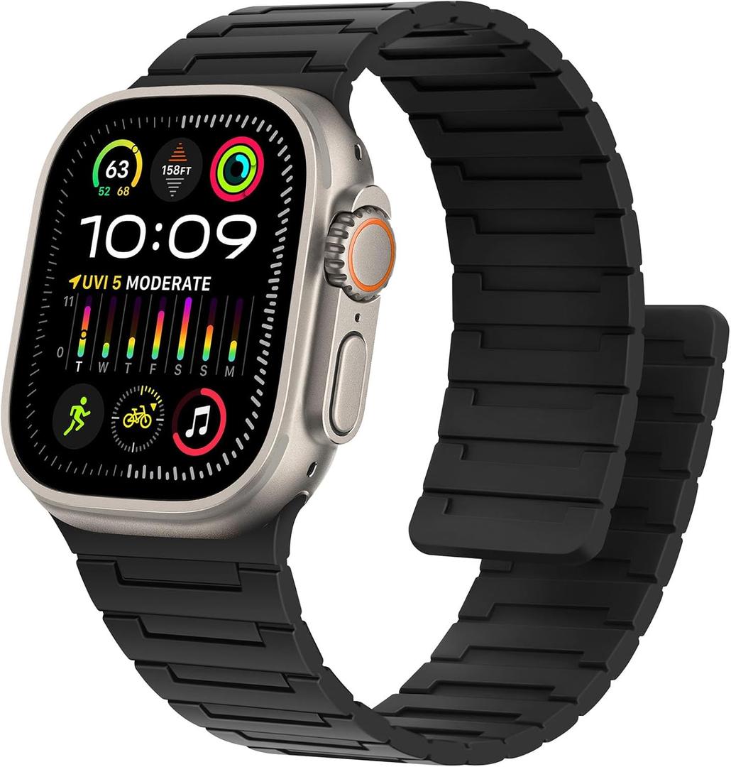 Magnetic Bands Compatible with Apple Watch Band 49/46/45/44/42/41/40/38mm Men Women Silicone Sport Wristband for iWatch Ultra2 SE Series 10 9 8 7 6 5 4 3 (42/44/45/46/49, Black)